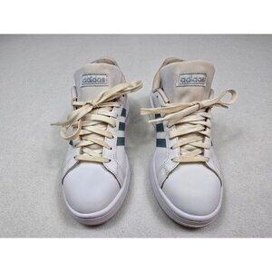 Adidas Cloudfoam Comfort White Sneakers Metallic Blue Stripes Womens Size 7